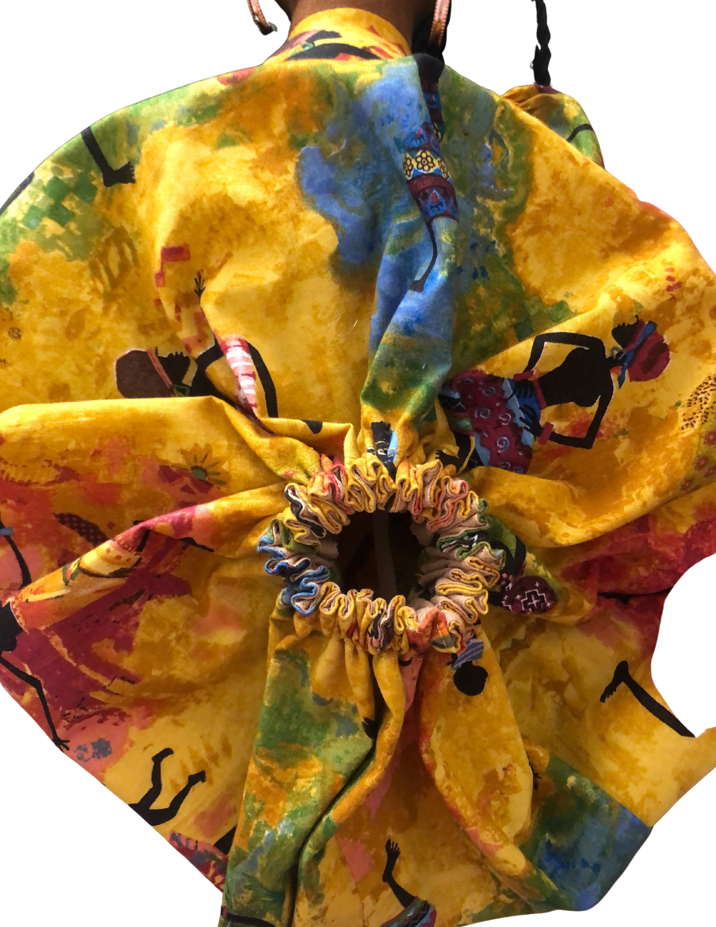 Na’Zyia plastic bag holder doll in vibrant African print with braids and cultural adornments