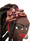 Handmade plastic bag holder doll Anaiah in African print dress with braided hairstyle and cowrie shell details