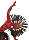 Matna Spirit Dancer wall décor doll pair in red and black African print with raffia crowns, cowrie shells, and symbolic beaded details.