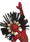 Matna Spirit Dancer wall décor doll pair in red and black African print with raffia crowns, cowrie shells, and symbolic beaded details.