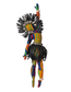 Sekelaga Spirit Dancer doll dressed in vibrant Kente-inspired fabric with raffia skirt, cowrie shells, and colorful bead adornments.”
